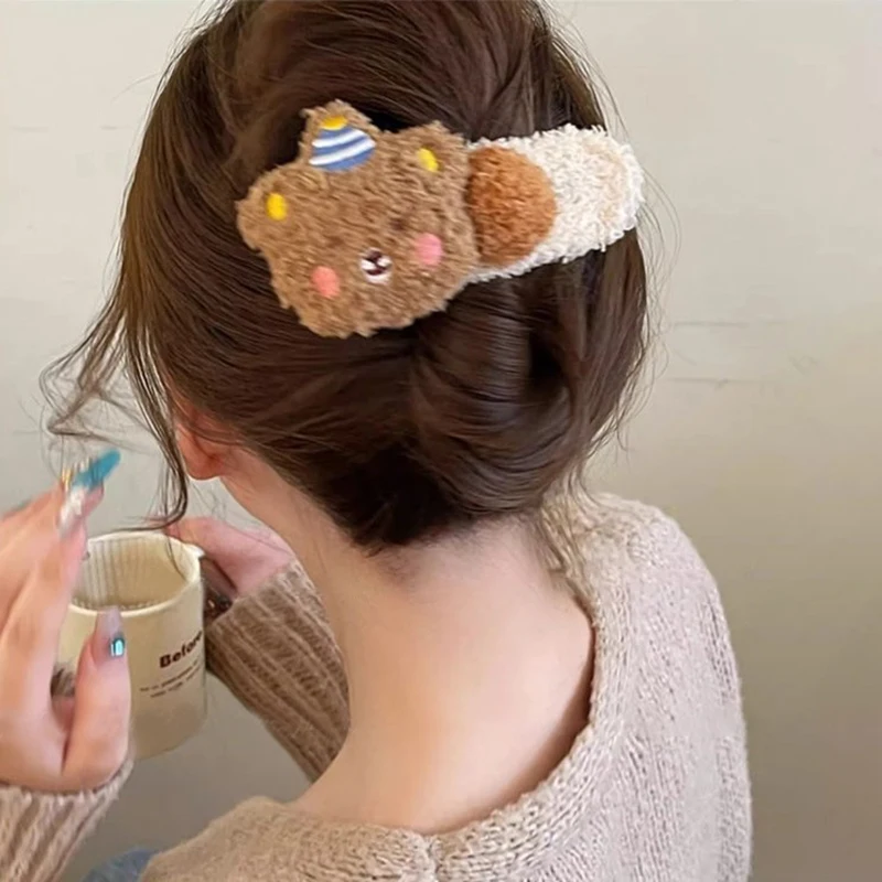 

Cute Cartoon Plush Brown Bear Hair Clip, Girl's Sweetheart Duckbill Clip, Suitable For Ponytail Or High Bun Hairstyle