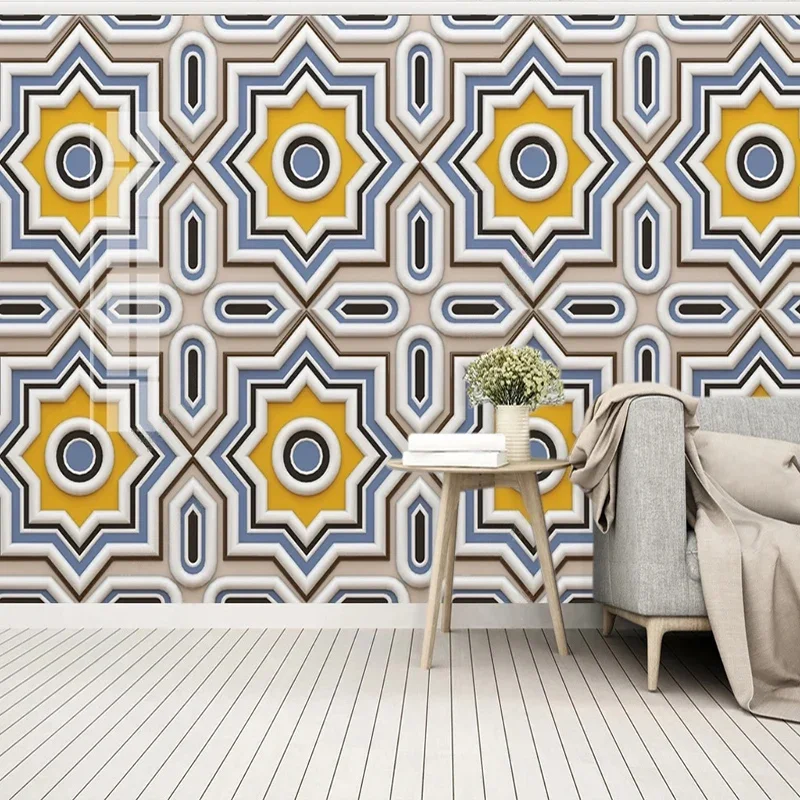 Custom 3D Mural Wallpaper Geometric Gold Lines Retro Style Living Room Sofa TV Background Wall Decor Home Papel De Parede