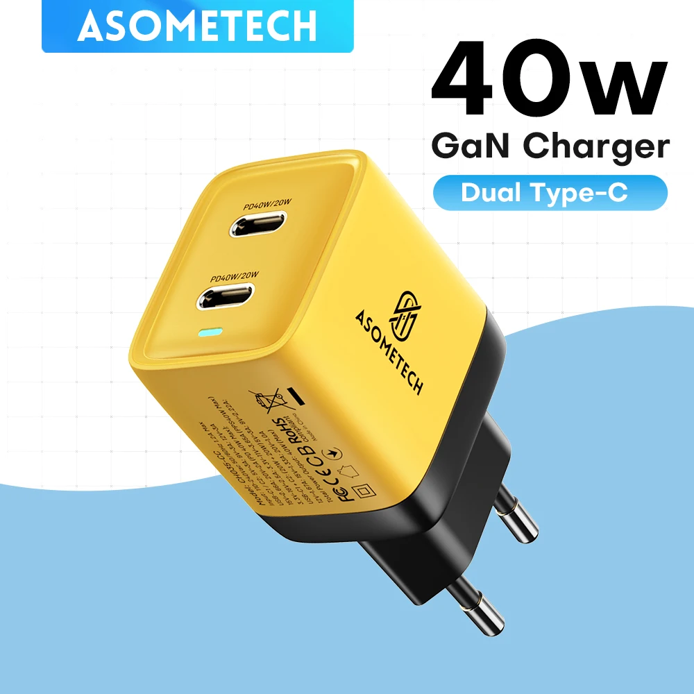 ASOMETECH 40W USB C GaN Charger Portable 20W Type C Chargers Support PD Quick Charging For iPhone 14 Pro Max 11 ipad MacBook