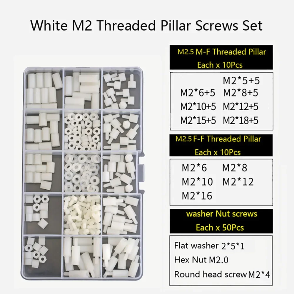 

Black White Hex Nylon Standoff Spacer Screws Set Threaded Pillar M2 M2.5 M3 M4 PCB Motherboard Standoff Spacer Screws Nut Set