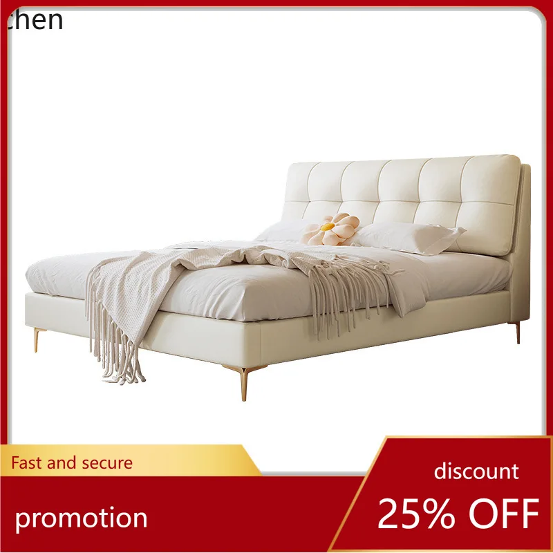 ZML Leather Bed Simple Modern Double Master Bedroom Genuine Leather Bed