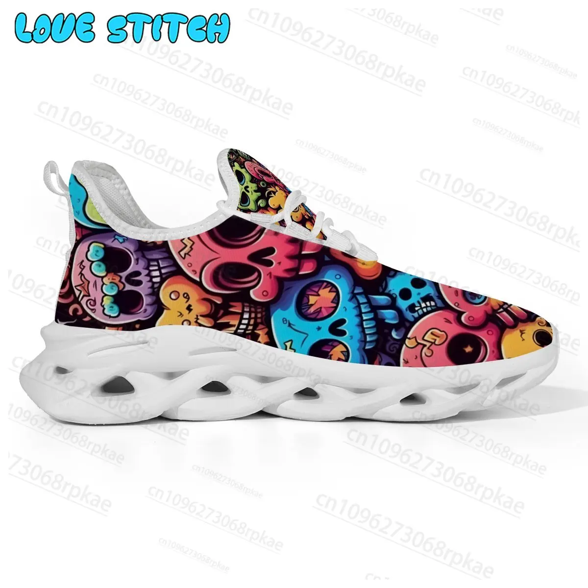 Exclusive Colorful Skull Print Boys Girls Campus Wear Light Sports Shoes Breathable Mesh Lightweight Waterproof Leather Shoes