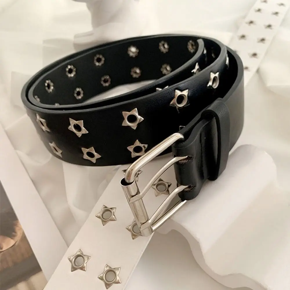 

Dresses Punk Double Breasted For Man Star Hole Wide Side Women Waistband Korean Waist Belts Double Grommet Hole Waist Strap