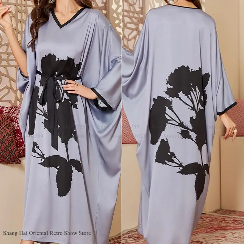 

Plus Size Women Long Sleepdress Nightgown Spring Summer Silk Satin Nightdress Loungewear Loose Casual Batwing Sleeve Home Wear