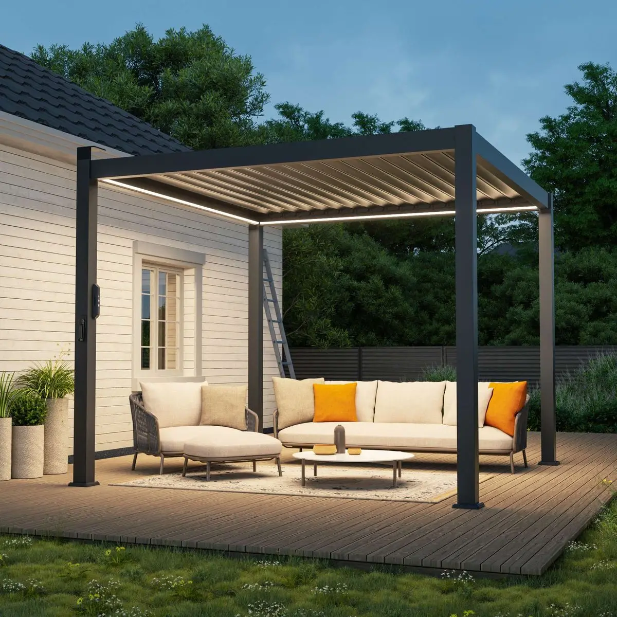 

Louvered Pergola with Aluminum Alloy Frame for House Garden Rainproof Heat-insulation Fireproof Gazebo with High Security Safety