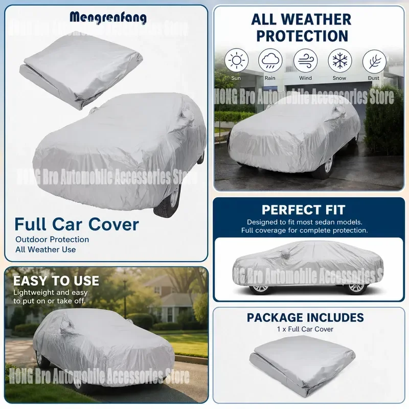 For Universal Car Cover Full Body Outdoor Indoor Protection Against Sun Rain Snow Ice Dust UV Proof for Sedan Hatchback SUV