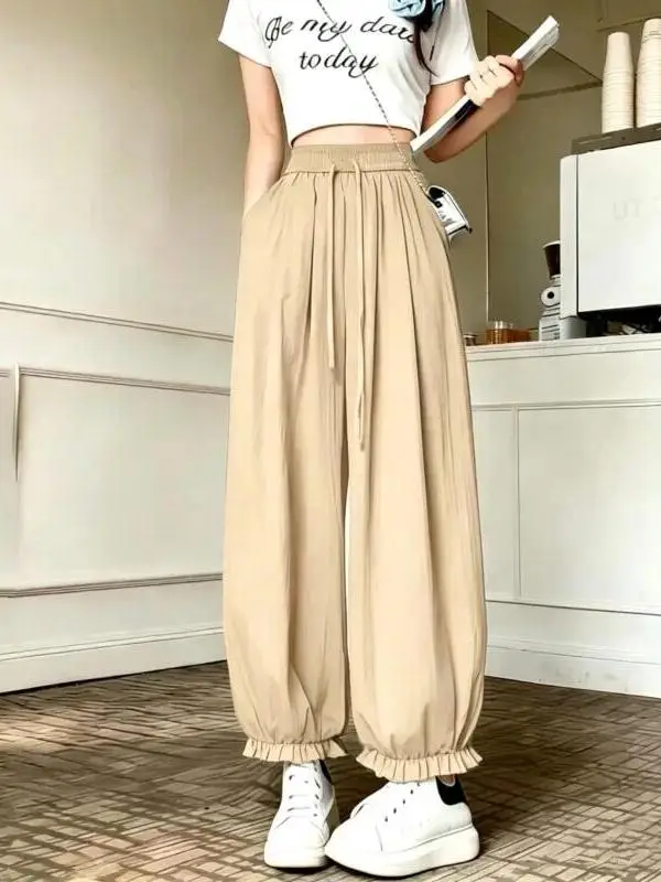 Slimming Loose Ice Silk Quick Dry Lantern Pants Spring Summer Thin Mosquito Proof Flower Bud Print Casual Trousers for Women