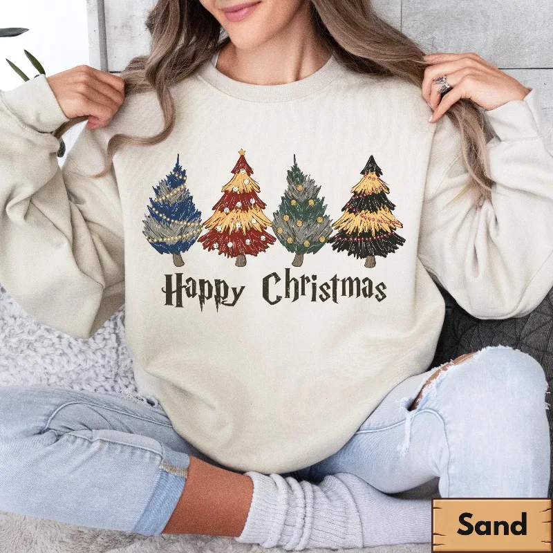 Sudadera con capucha de árbol de Navidad de Harry Potter, escuela de brujería y hechicería, informal, otoño/invierno, adecuada tanto para hombres como para mujeres