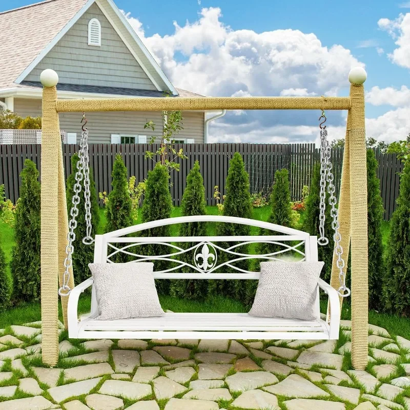 Porch Swing Chair Heavy Duty Metal Hanging Outdoor Swing Steel Patio Bench Lounge Capacity 660lb for Garden, Balcony,Living Room