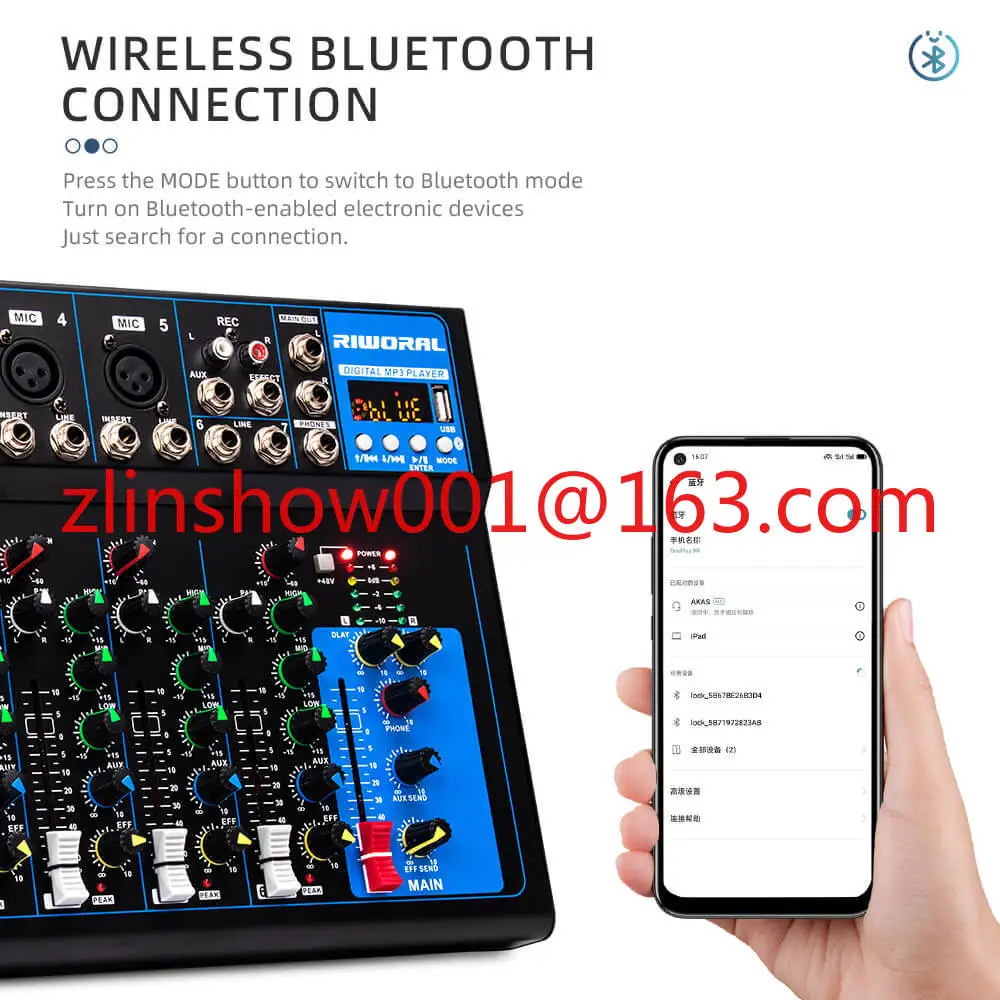 F 7 Mezclador de Audio 5+2  Stereo USB MP3 Player Input Channels DJ Controller Audio Console Mixer for Performance Karaoke Stage