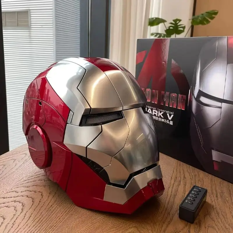 1/1 Cosplay Iron Man Helmet Mk5 Electric Voice Control Helmet Led Eyes Metal Mask Model Toys For Adults Children Christmas Gifts