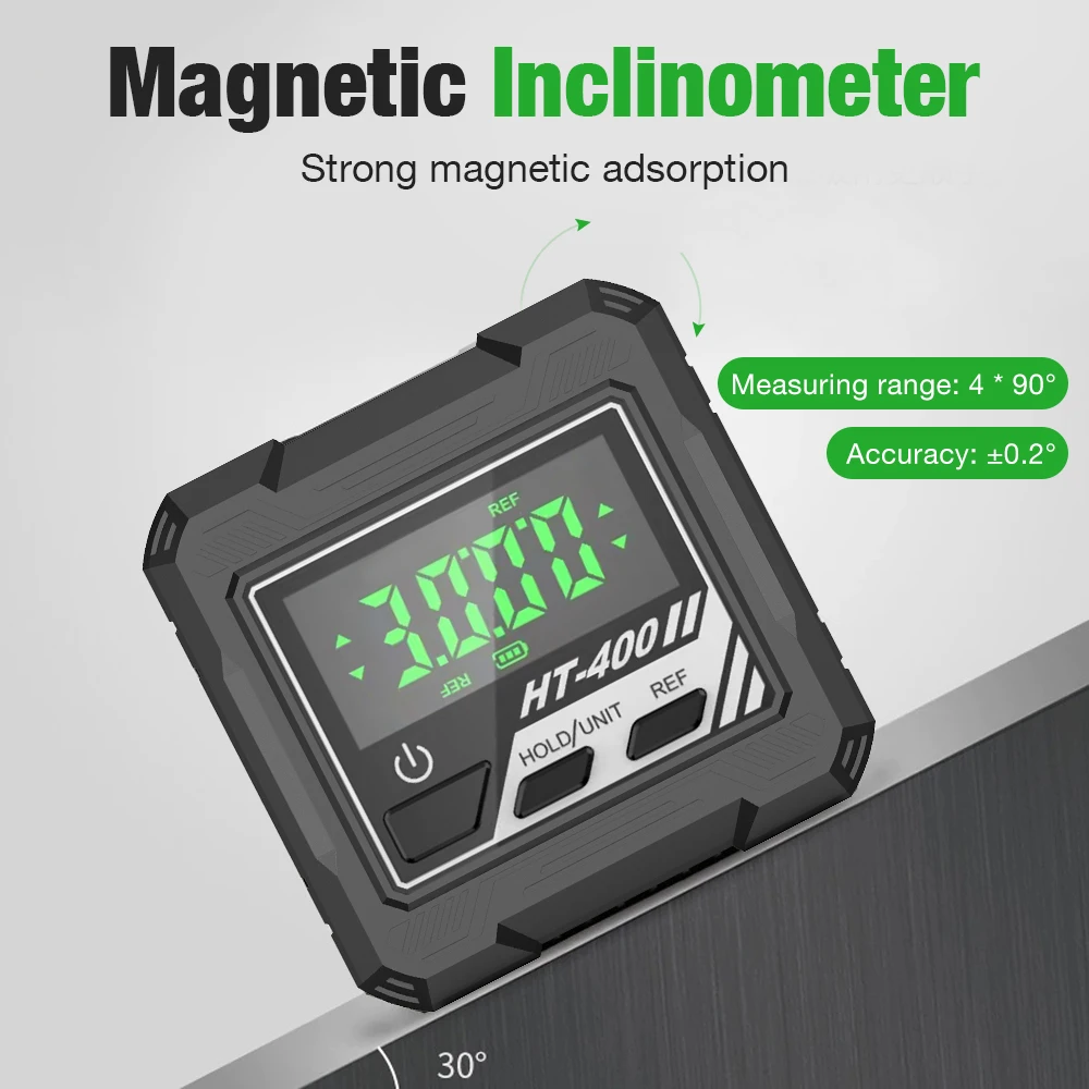 

ХТ-400 4×90 ° Цифровой угловой искатель, уровень, транспортир, линейка скоса, инклинометр с подсветкой на магнитной основе