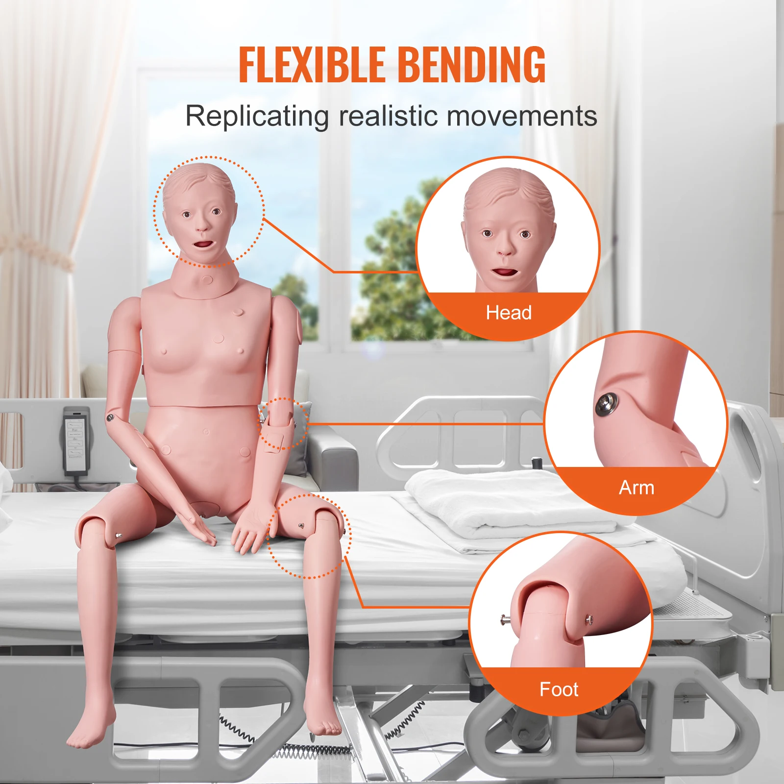 VEVOR Nursing Training Manikin Female Life Size Demonstration Human Manikin for Nursing Training Multifunctional Model Supplies