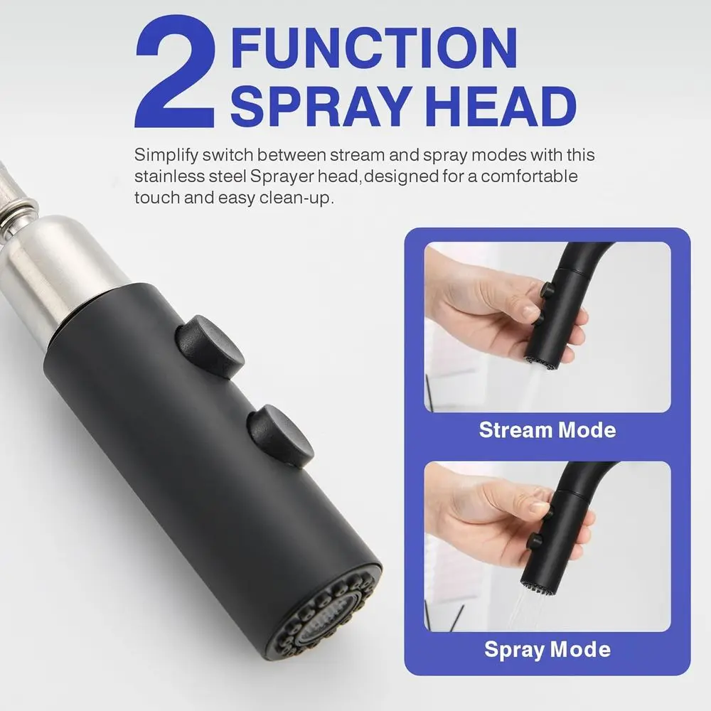 صنبور رش قابل للسحب بثلاث فتحات باللون الأسود غير اللامع مقاس 4 بوصات مع مقبضين لحوض الغسيل، KBL-6002B