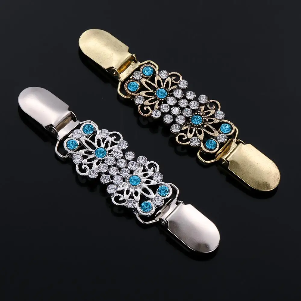 Women Fashion Vintage Elegant Sweater Shawl Clasps Clothing Pins Silver Clips Cardigan Collar Clip