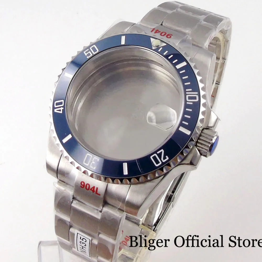 Dive 40mm Watch Case fit NH35A NH36A ETA 2824 PT5000 NH34 Navy Blue Insert Slide Lock Clasp Sapphire Glass 120 Click