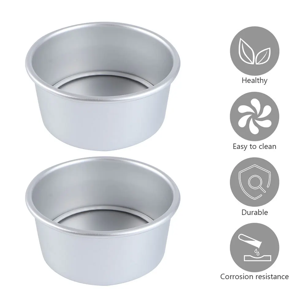

2pcs 6 Inch Round Non-Stick Aluminum Alloy Removable Bottom Cake Mold For Baking Chiffon Pie Dessert Oven Microwave Safe