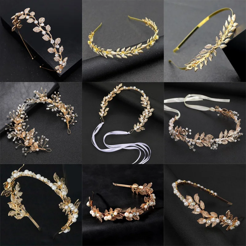 New Gold Color Leaf Headband Headpiece Crown Tiara Headdress Goddess Greek Head Jewelry Bride Wedding Hair Accessories Hairband