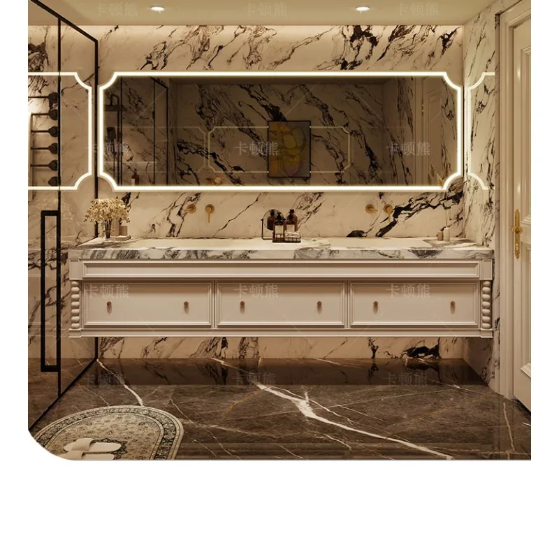 

Французский ретро-комплект мебели для ванной комнаты: тумба из массива дерева с покрытием, раковина, умывальник, легкий роскошный шкафчик