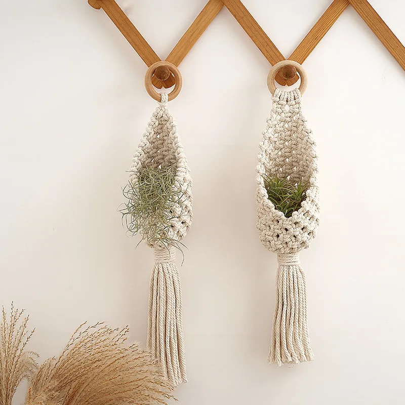 Hand-Woven Plant Hanging Basket High-Quality Cotton Rope Knit Bohemian Garden Decor Green Mesh Aerial Pendant Home Ornament