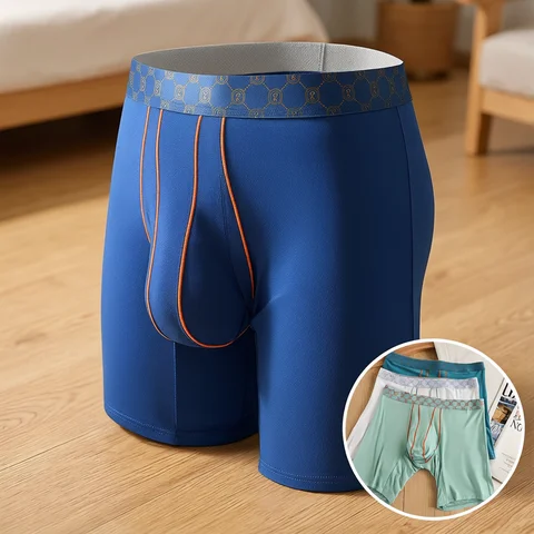 Mens Underwear Soft Bamboo Fiber Boxer Shorts Hombre Breathable U Convex Pouch Panites Long Underpant Male Trunks Cueca L-XXL