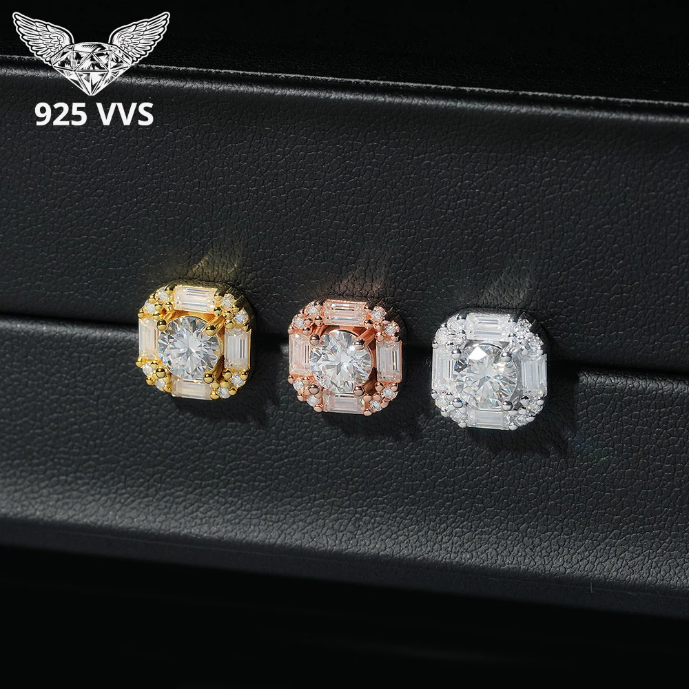 

925 VVS Stud Earrings Luxury Sterling 925 Silver Moissanite Diamond Jewelry For Men Women