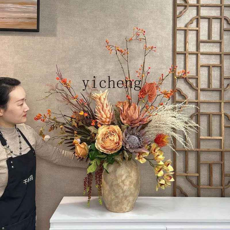 ZYA Vintage Peony Artificial Decorative Floral Art Mid-Century Style Soft Decoration Fake Flower Home Ornament