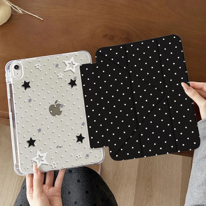 Black White Polka Dot Blue Yellow Tablet Case For iPad Pro 11 12.9 13 A16 M2 M4 M3 M5 5/6/7/8/9/10/11th Mini Air 3 4 5 6 7 Cover