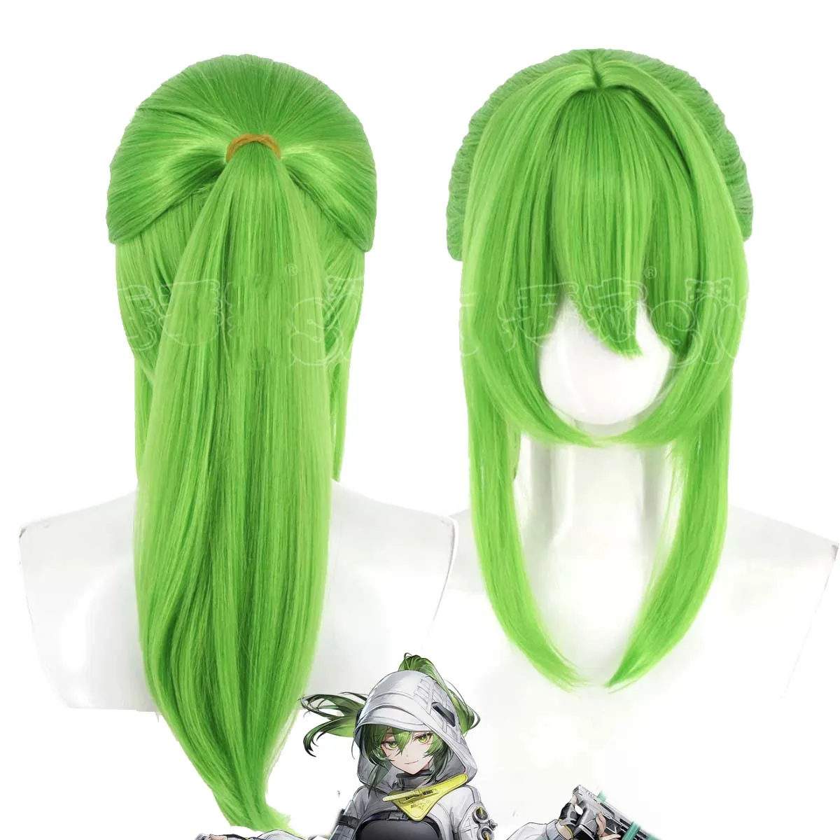 Frauen Game Arknights Endfield Fluorite Cosplay Perücke, langer grüner Pferdeschwanz, hitzebeständiges Haar, atmungsaktive Kappe für Game Cos Party