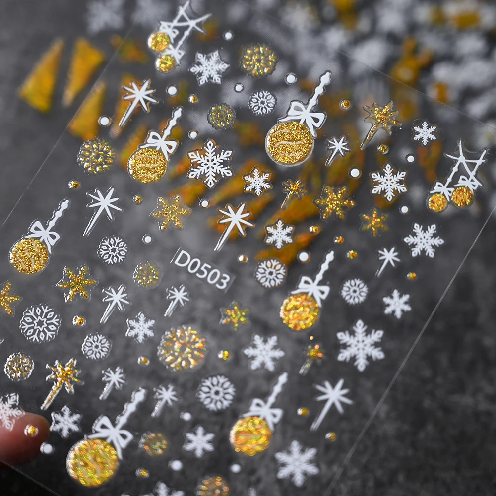 1 pz 3D Natale Glitter Fiocco di neve Adesivo per unghie Oro Argento Alce Pupazzo di neve Campane a nastro Cursori adesivi Natale Manicure Decor Decal