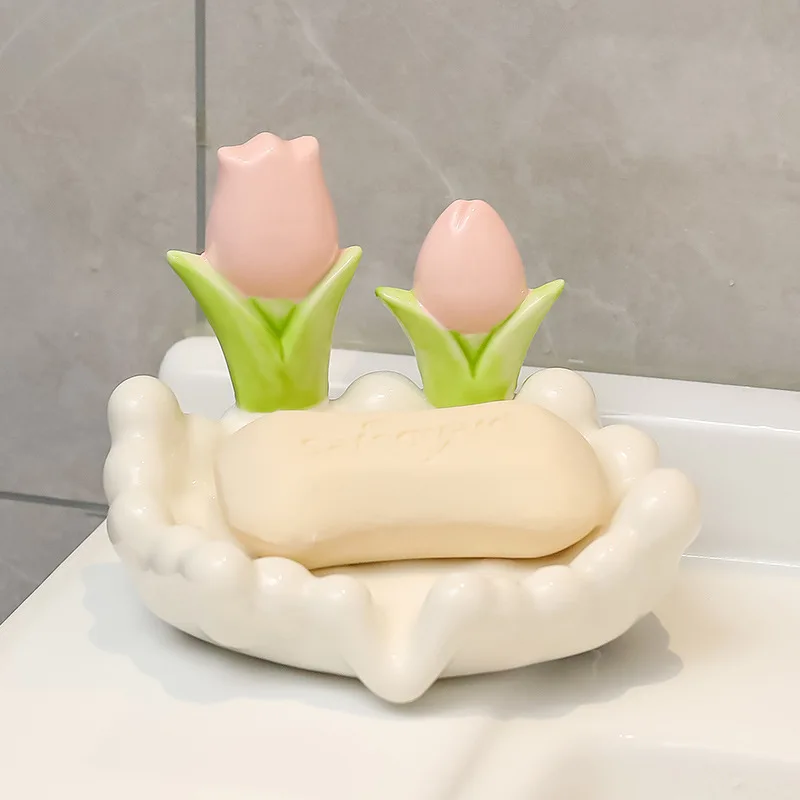 Tulip Jewelry Soap Box No Diamond Household High Quality Drainage Soap Storage Rack Bathroom Soap Rack Kitchen Soap Rack