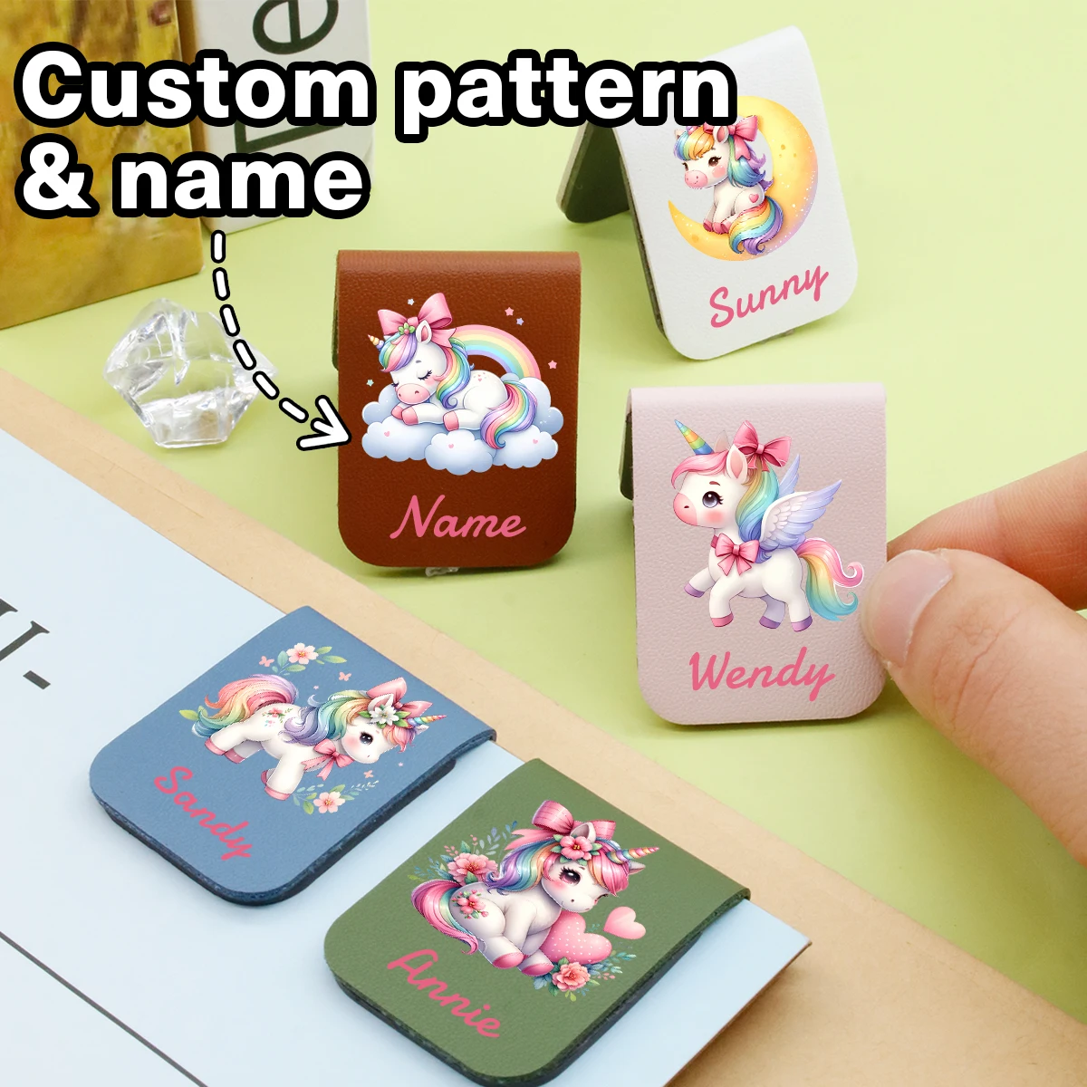 Personalized Magnetic Bookmarks-With Unicorn Pattern, Custom Name Leather Bookmarks, Customized Book Marks For Reading,