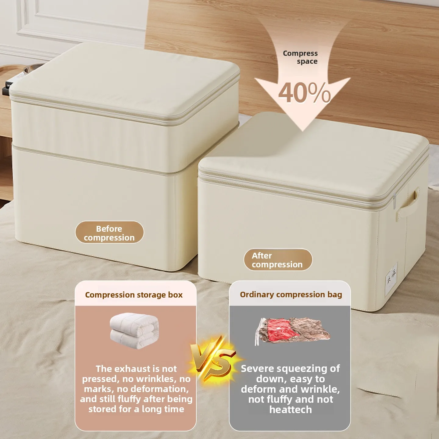Autumn season sorting and storage compressible fabric storage box, thickened quilted clothing storage cabinet