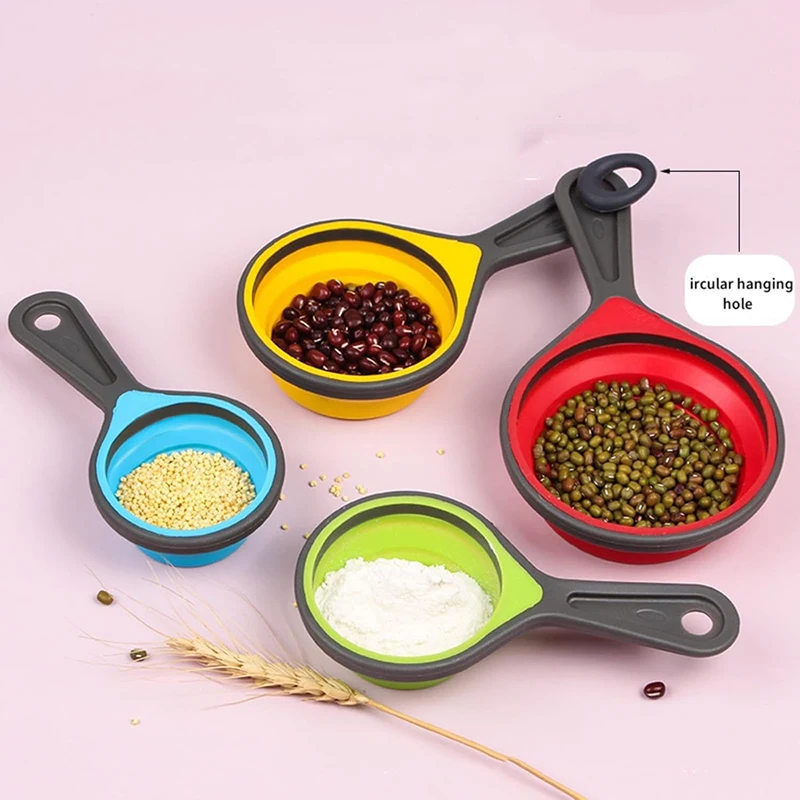 4Pcs Silicone Measuring Spoon Set Collapsible Measuring Spoon Measuring Cup Set Spoons for Measuring Food Kitchen Baking Tool