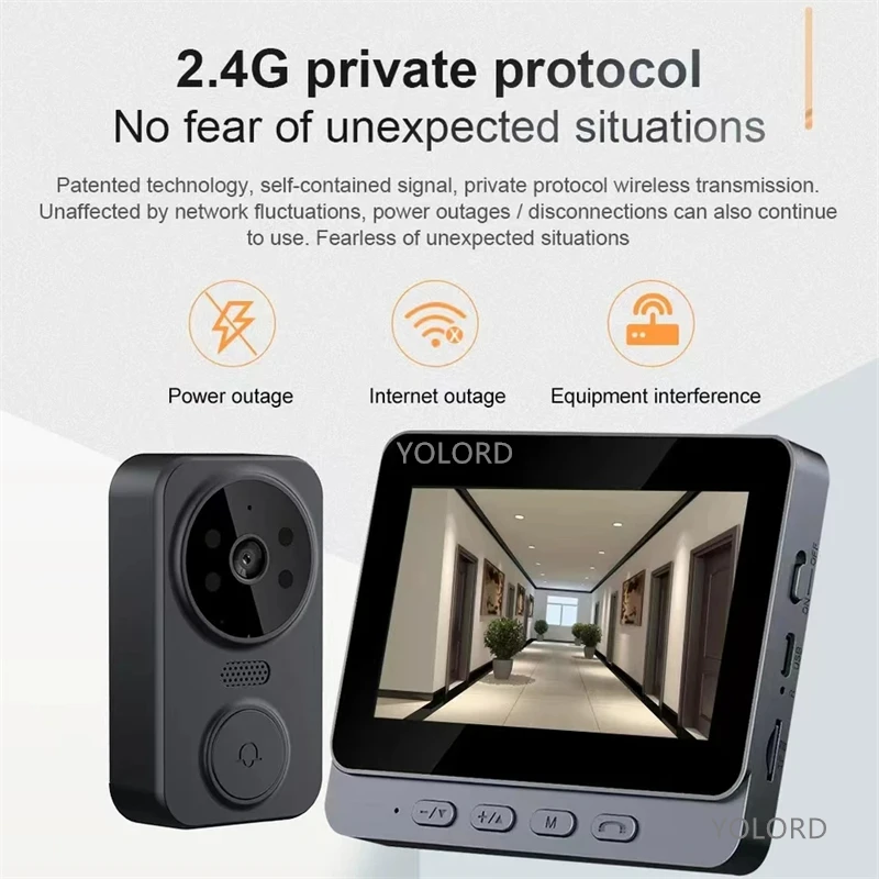 Visual Doorbell Camera IR Night Vision Wireless Door Cam Bell HD 4.3inch Screen Door Eye Two-Way Intercom