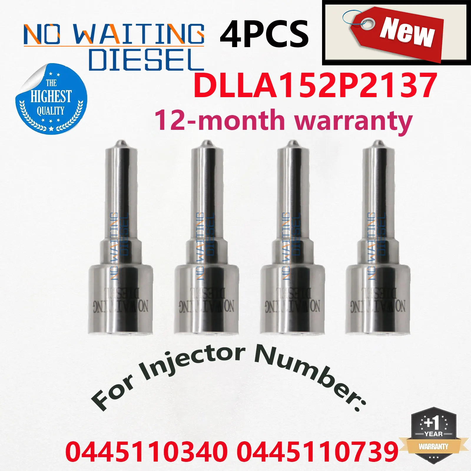 4 шт. форсунок DLLA152P2137 для дизельных двигателей, номер форсунки 0433172137, номер инжектора 0445110340 0445110739, для Ford, Peugeot, Citroen, Volvo, Fiat.