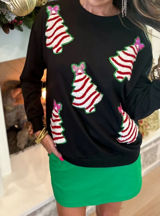 Pull à manches longues et col rond pour femme, arbre de Noël, paillettes, PVD, mode décontractée, automne, 2024, 03