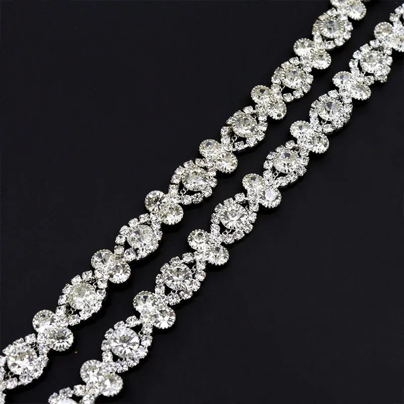 Classical Irregular Geometric Rhinestone Trim Overlapping Design Rhinestone Chains Applique Sew on DIY Clothing Accessories