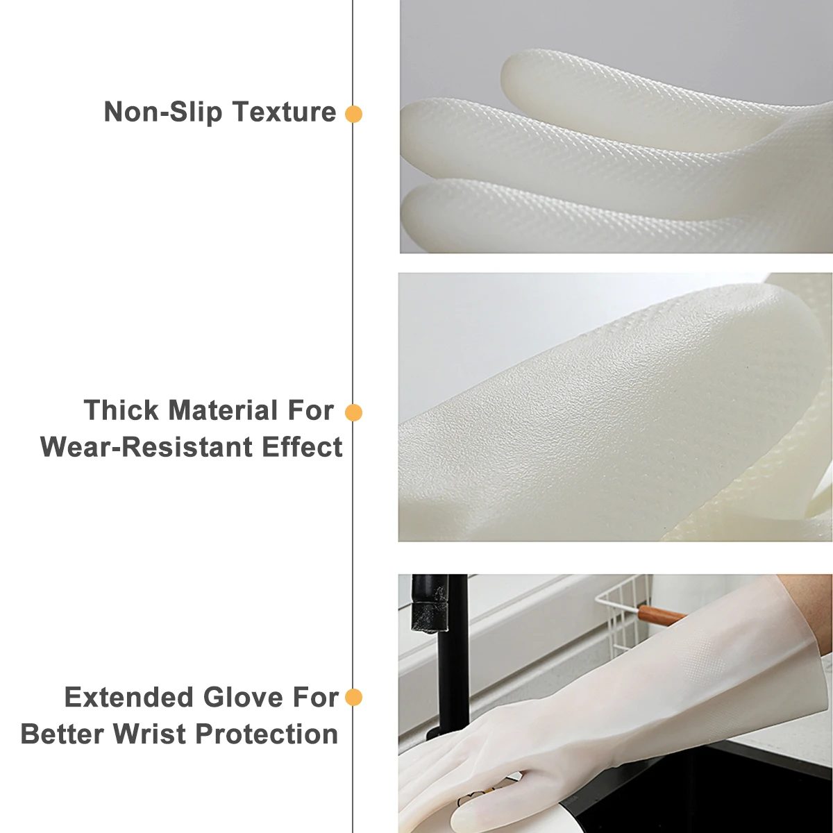 

1 Pair Dishwashing Rubber Waterproof Housework Gloves Anti-Slip Kitchen Reusable Cleaning Gloves For Laundry Gardening Size S