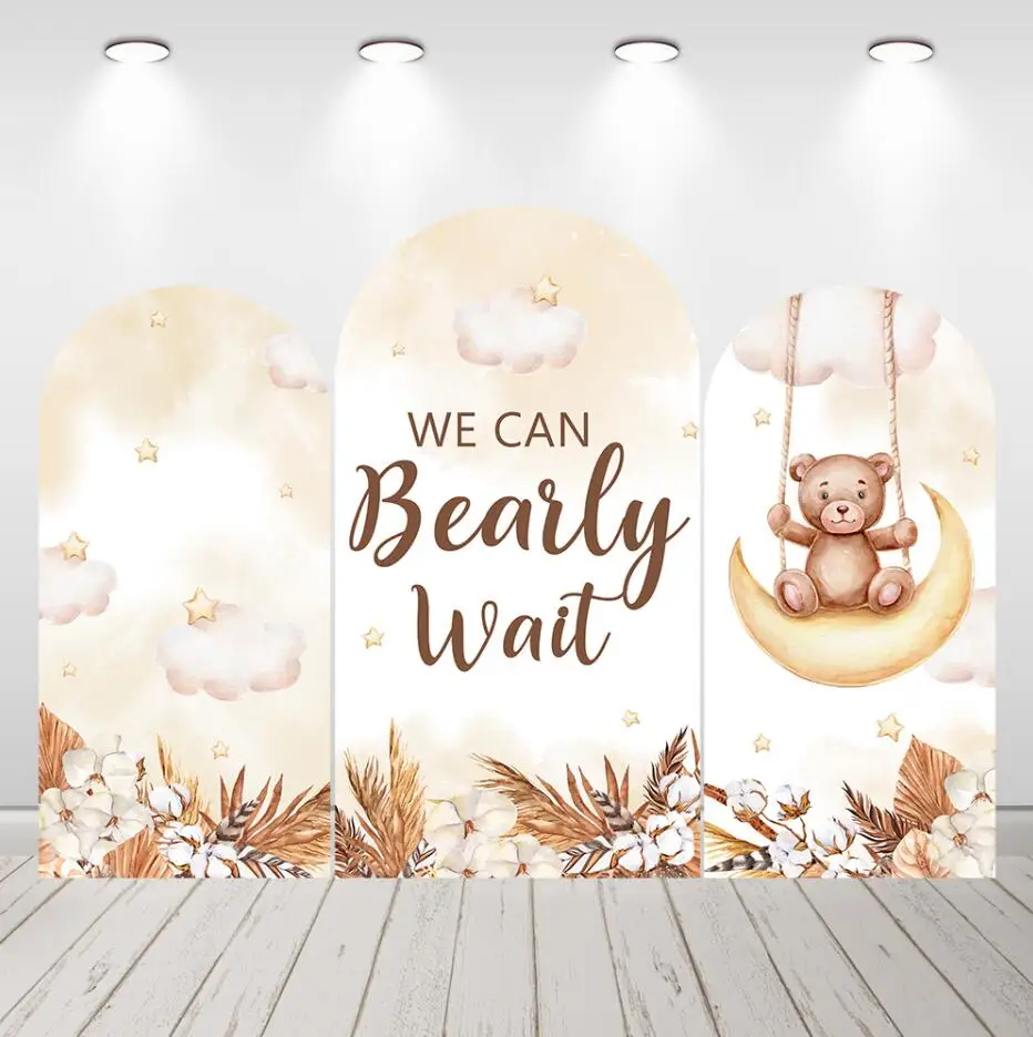 

We can Bearly Wait Bear Baby Shower Arch Backdrop Cover Double Sided Fabric Boho Flowers Birthday Party Decorations