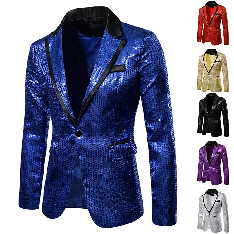 Männer Nachtclub Prom Anzug Blazer Kostüm Shiny Gold Pailletten Glitter Verziert Blazer Jacke Mantel Homme Bühne Kleidung für Sänger