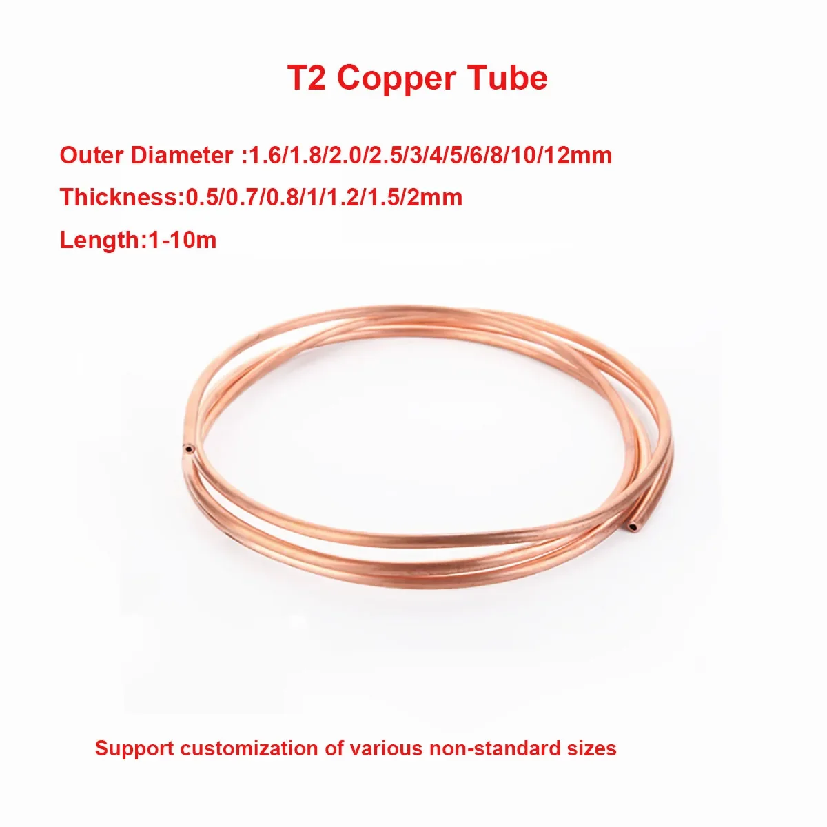 

1-10M Soft Coil Copper Tube T2 Red Copper Tubing Airs Conditioning Refrigeration Capillary Wire Pipes OD 1.6/1.8/2/3/4/-12mm