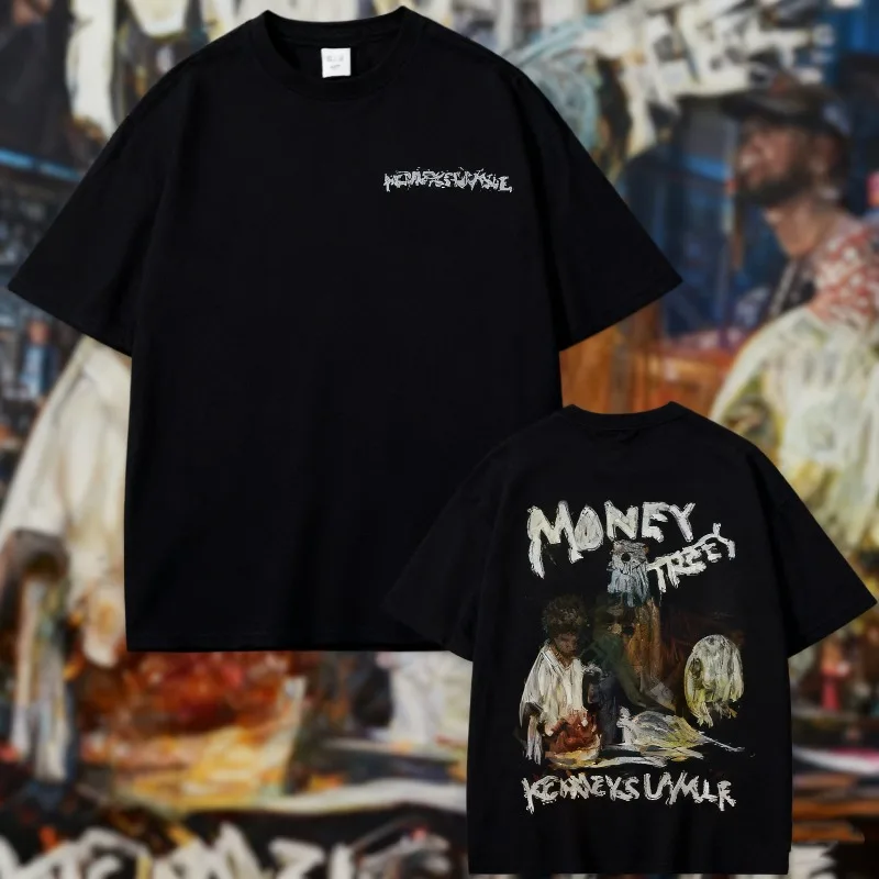 

2025 Summer New Hot Sale Rapper Kendrick Lamar Good Kid Money Trees 100% Cotton Printed T-shirt Men Hip Hop Vintage Male Pure