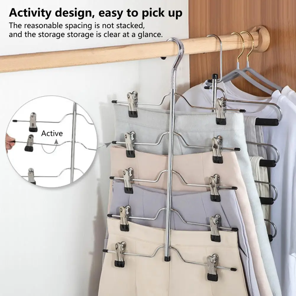 Pants Rack Durable Multi Tiers Design Trouser Clamp 5-layer Pants Rack Bedroom Closet Organizer Household Supplies