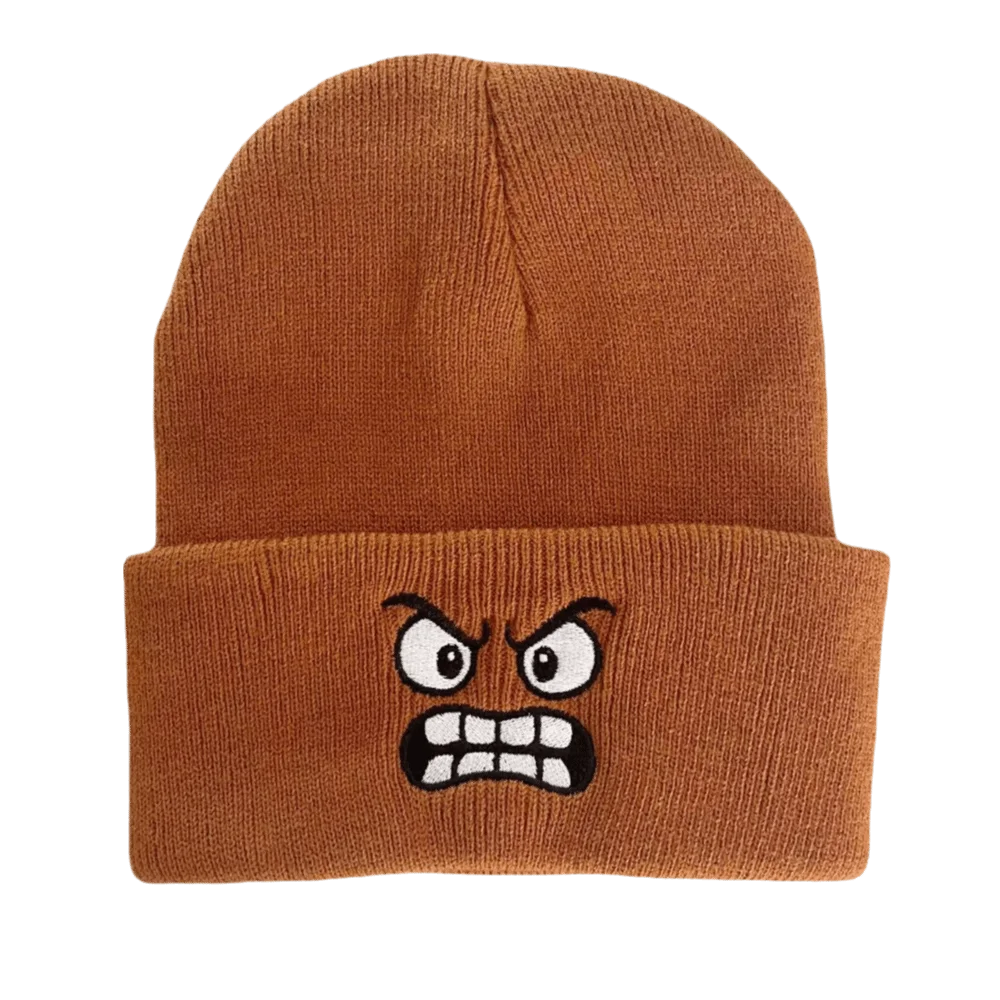 

New Warm Knit Hat Embroidered Leisure Winter Warm Hat Angry Expression Cycling Cap for Men Women
