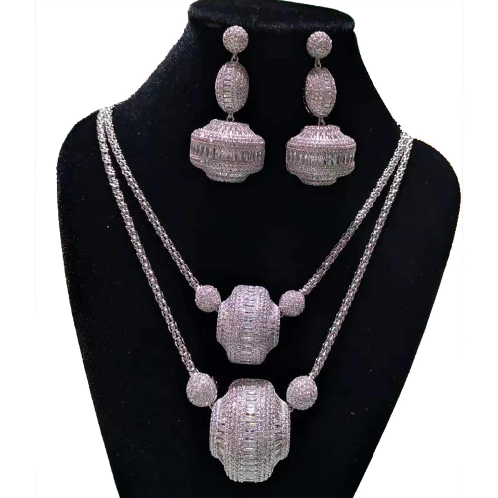 GODKI New Trendy African 2PCS Double Layers 2 Ball Jewelry Set For Women Wedding Party Full Zircon Dubai Bridal jewelry Set 2022