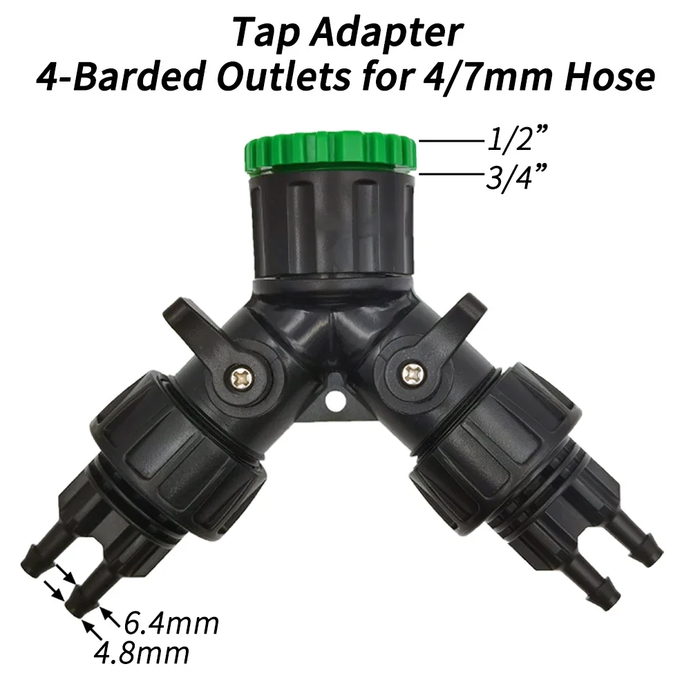 Gardens Tap Hose Splitter Adapter Connector 1/2 3/4 to 1/4 3/8 1/2 16mm 8/11mm Pipe Barb 2-Way 4-Way Tubing Tool for Irrigation