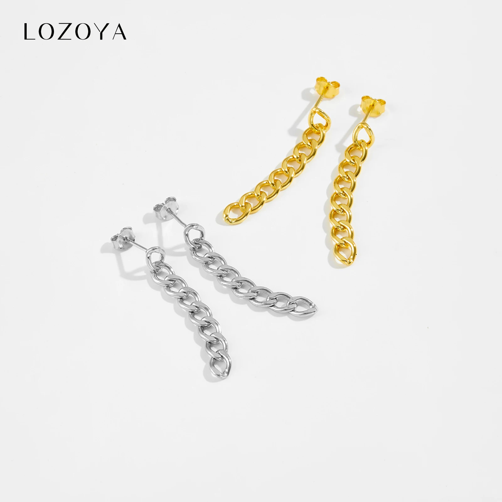 LOZOYA 925 Sterling Silver Lock Chain 45mm Long Drop Earring Piercing 2026 Rock Punk Women Fashion Dainty Women Jewelry Gift