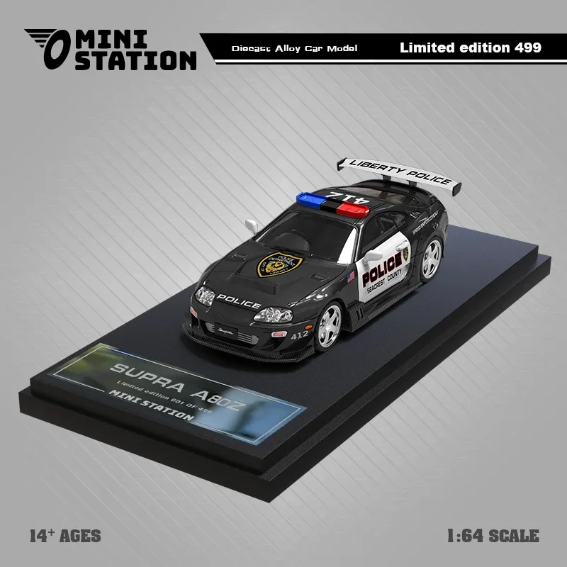 محطة صغيرة 1:64 Supra A80Z GTA سيارة شرطة دييكاست نموذج سيارة