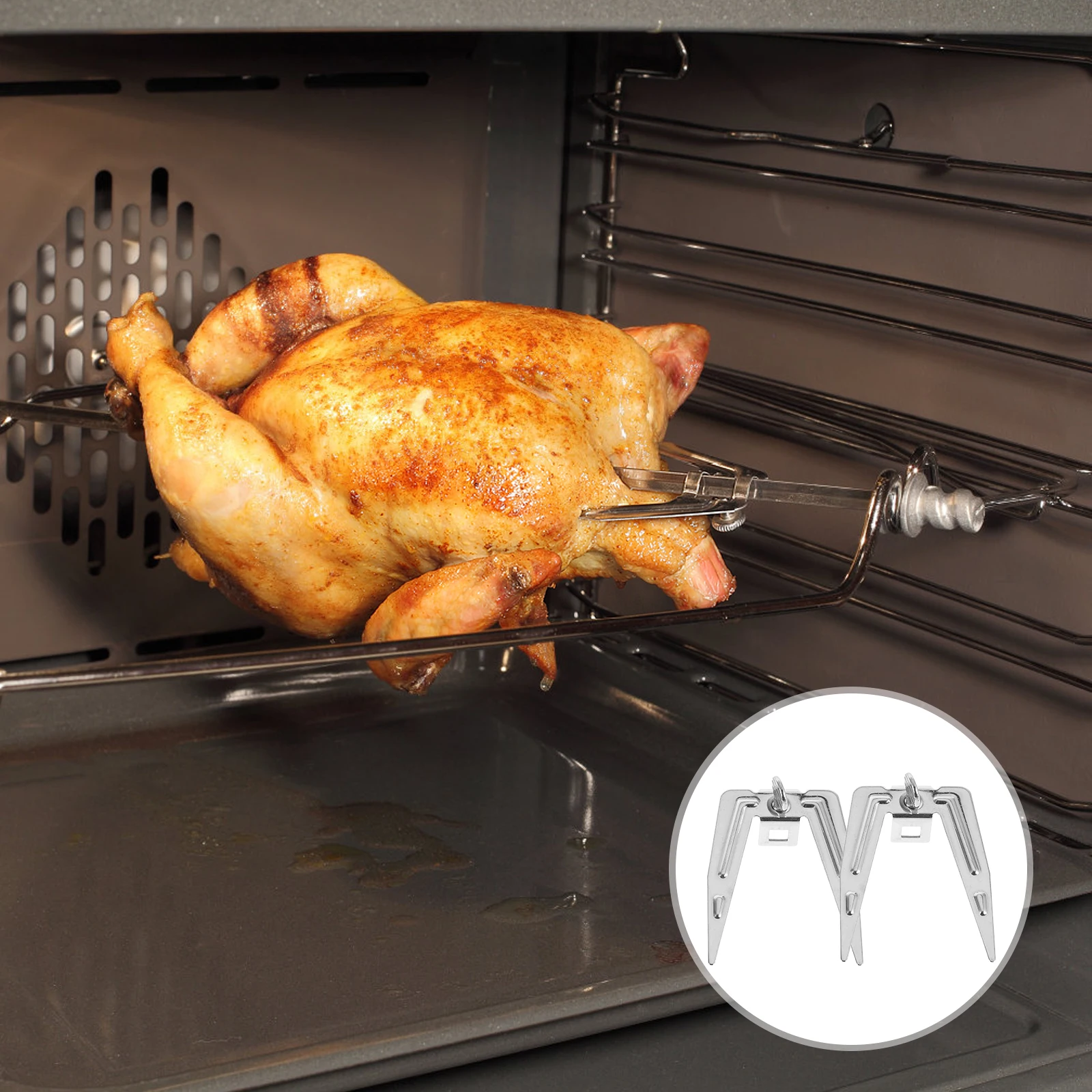 

2pcs Stainless Steel Rotisserie Forks Bbq Grill Chicken Air Fryer Oven Even Cooking Outdoor Picnic Gathering
